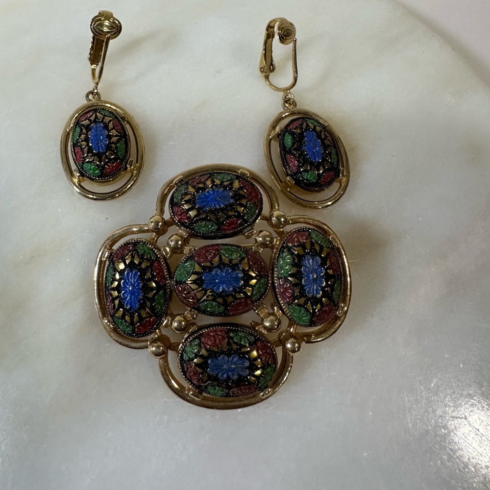 Vintage Sarah Coventry Parure Set Light Of The East Stained Glass Minty